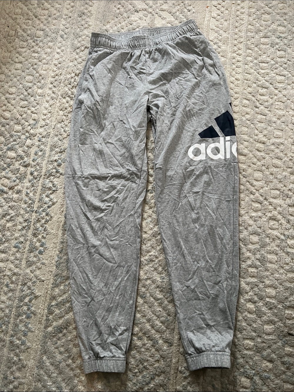 Women’s adidas Gray Jogger Sweatpants with Navy Blue Logo